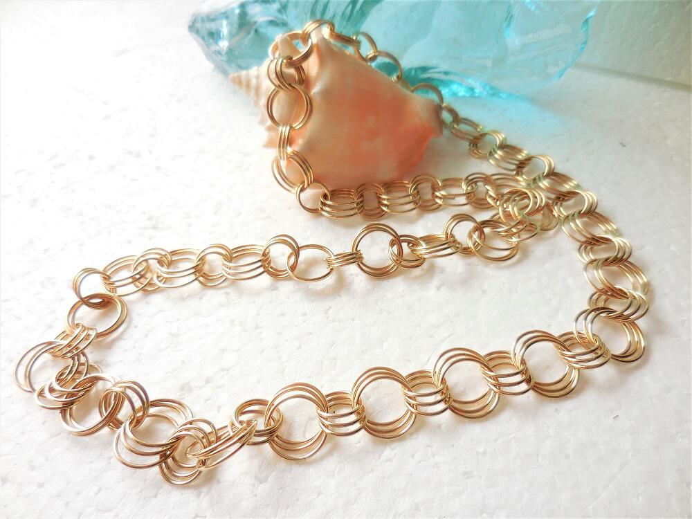 Long Large Link Solid Brass Chain Mail Necklace