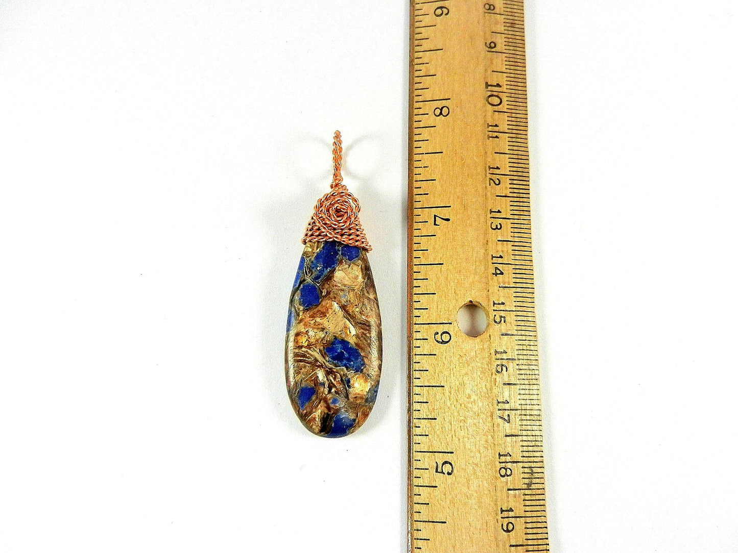 Brecciated Lapis Lazuli Gold Copper Bornite Teardrop Pendant Bare Copper Wire Wrapped