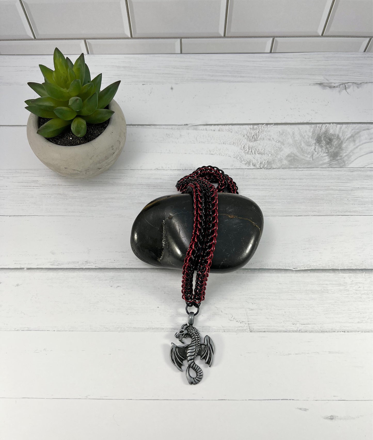Dragon Pendant Necklace, Full Persian Chainmaille, 18-26 Inch