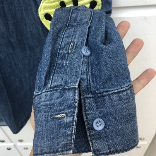 ESSENTIX AMO ABLOH SMILEY FACE PATCH RETRO DENIM JEAN SHIRT
