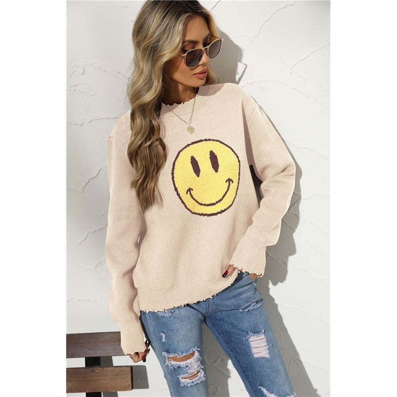 Smile Face Crewneck Casual Loose Knitted Sweater