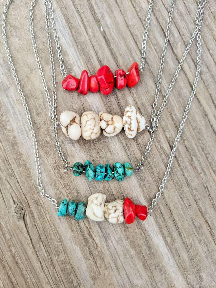 White Magnesite Nugget Bar Necklace - Country & Western Style