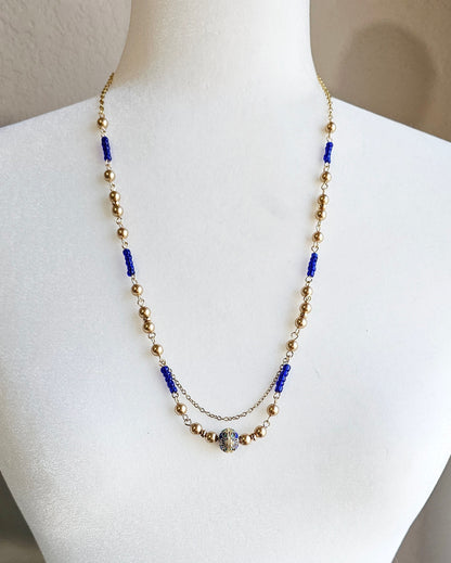 Gold Pearls Necklace with Cloisonne Focal