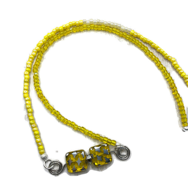 Sweet & Sunny Beaded Necklace with Silver Stars on Yellow Square Beads