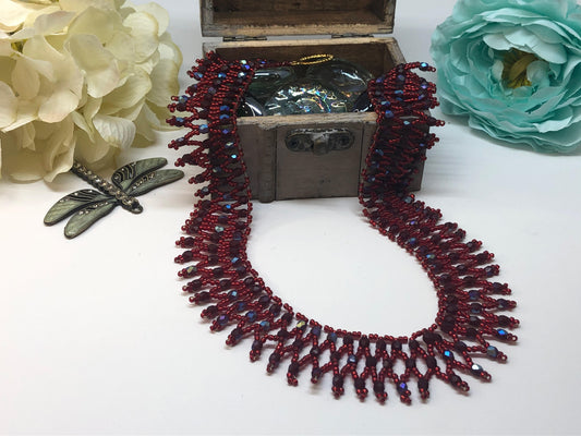 Handmade Red Queen of the Nile Netting Statement Necklace