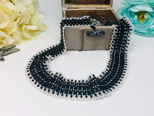 Handmade Black and White Beadweaving Statement Necklace