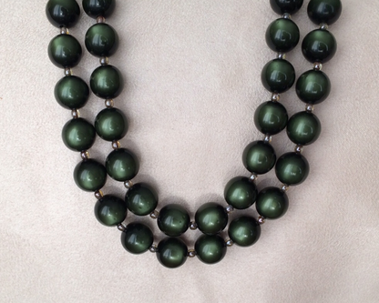 Green beads and brass necklace