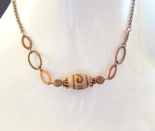 Necklace Coffee and Creme with Lampwork Bead and Copper