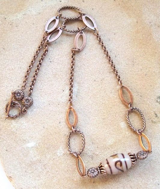 Necklace Coffee and Creme with Lampwork Bead and Copper