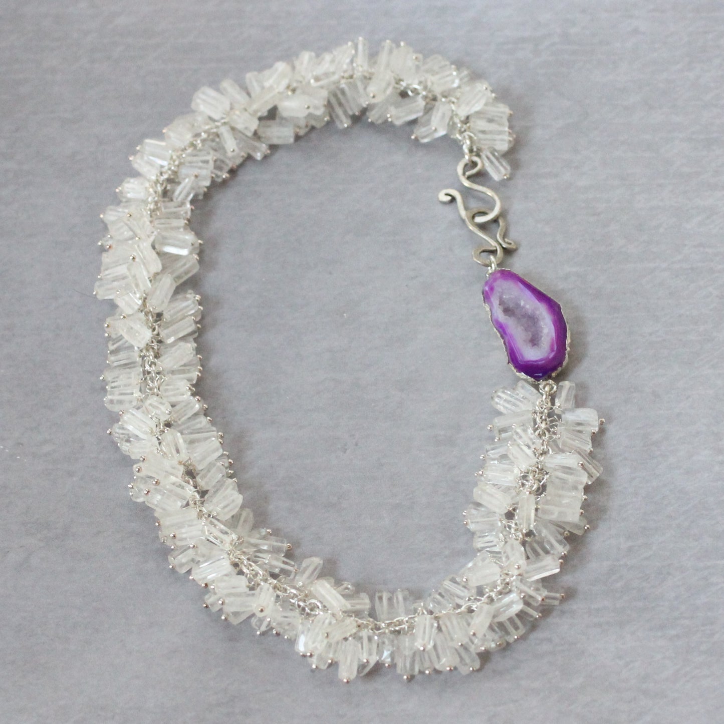 White Crystal Necklace with Geode