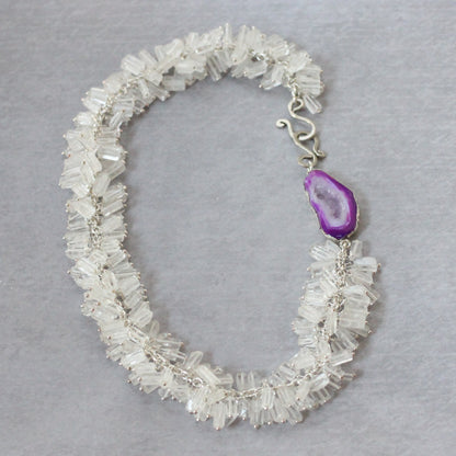White Crystal Necklace with Geode