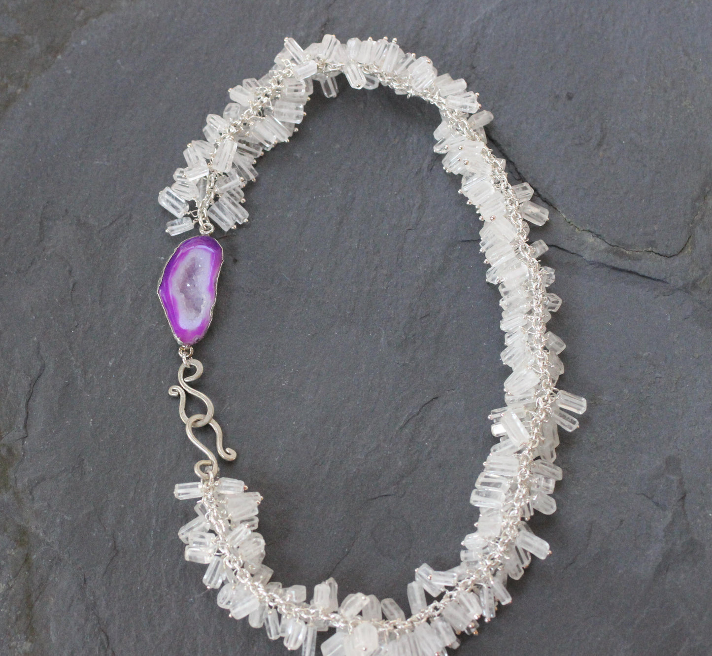 White Crystal Necklace with Geode