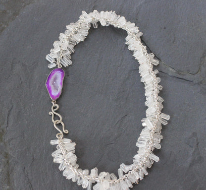 White Crystal Necklace with Geode
