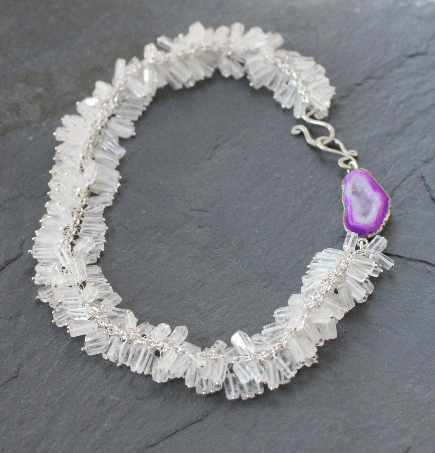White Crystal Necklace with Geode