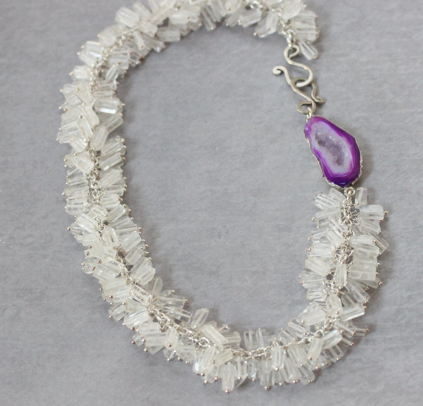 White Crystal Necklace with Geode