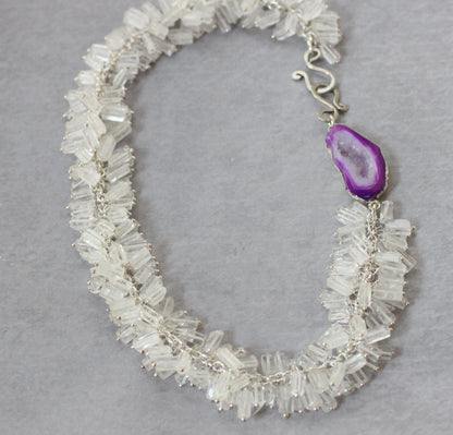 White Crystal Necklace with Geode