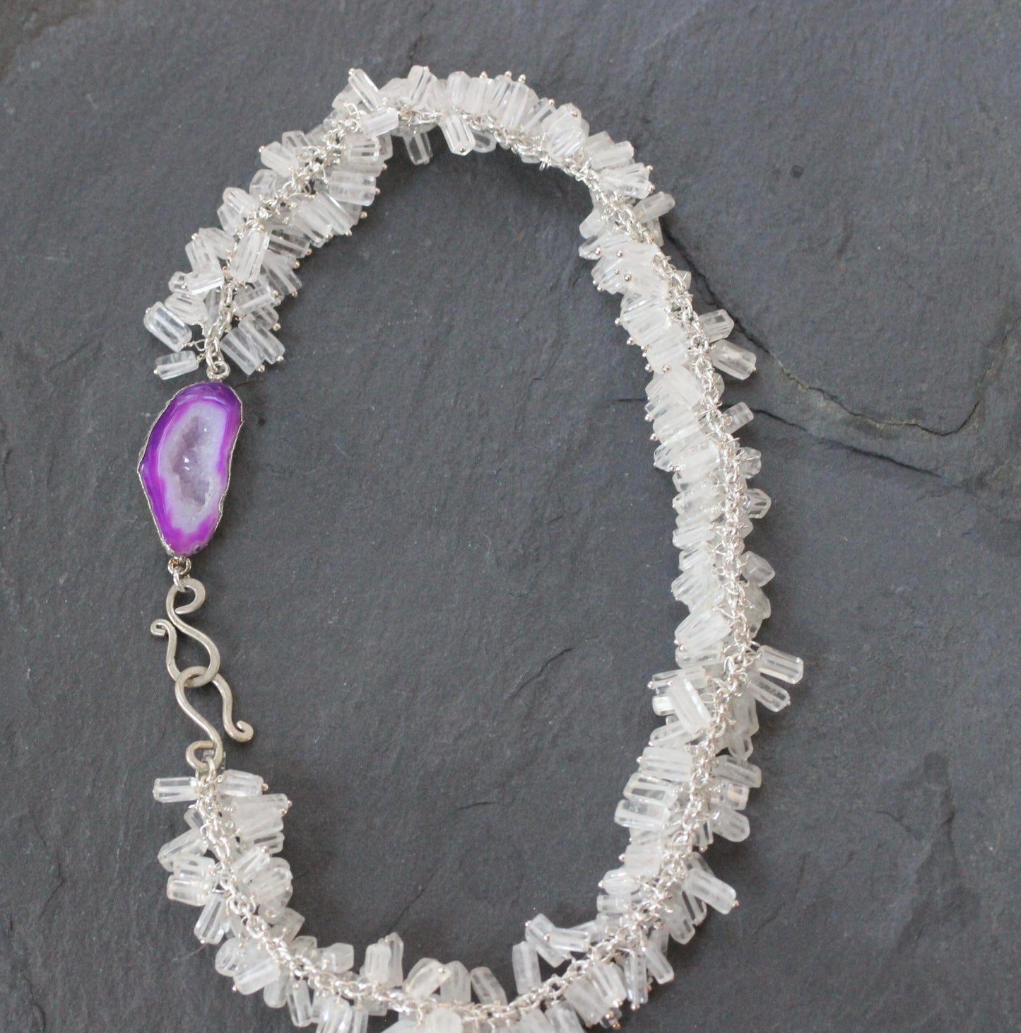 White Crystal Necklace with Geode