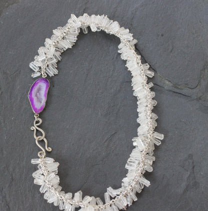 White Crystal Necklace with Geode