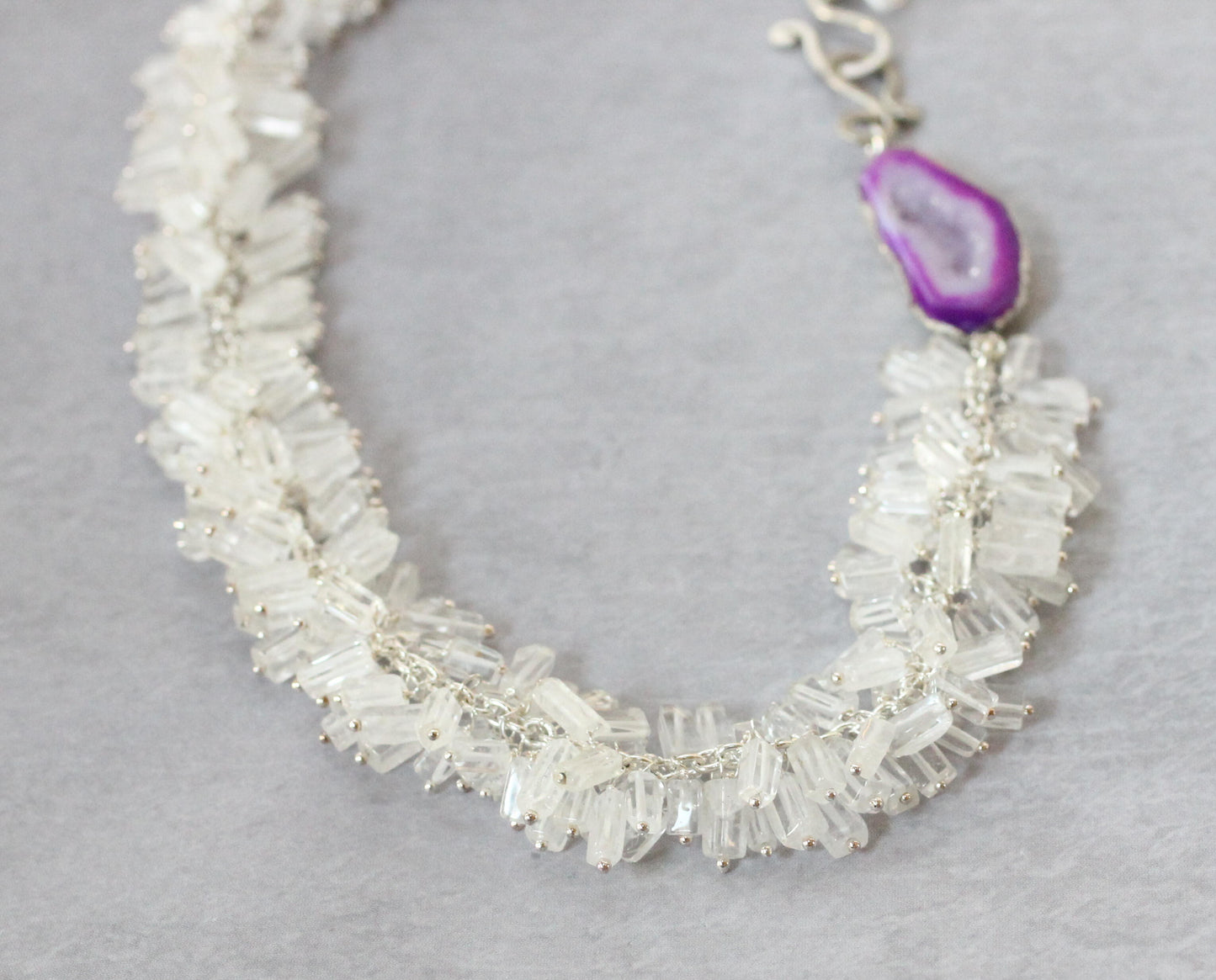 White Crystal Necklace with Geode