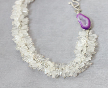White Crystal Necklace with Geode