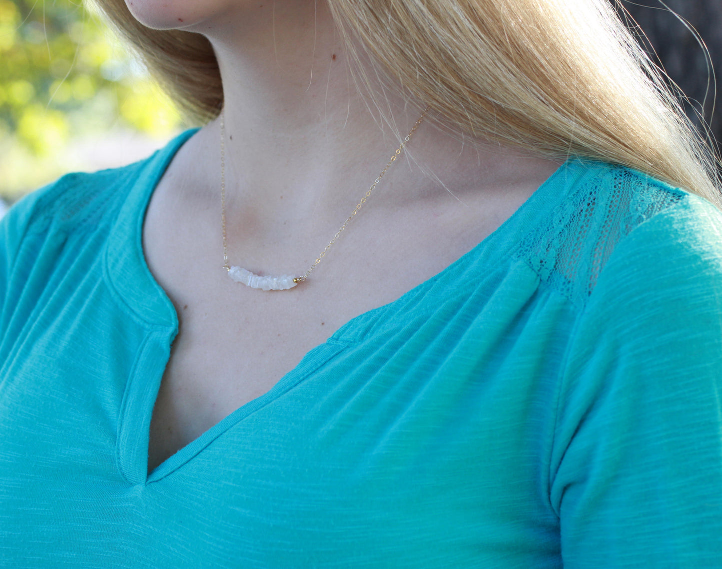 Rainbow Moonstone Gemstone Bar Necklace