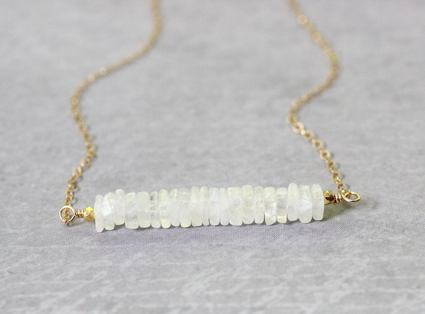 Rainbow Moonstone Gemstone Bar Necklace