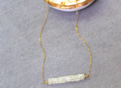 Rainbow Moonstone Gemstone Bar Necklace