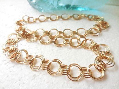 Long Large Link Solid Brass Chain Mail Necklace