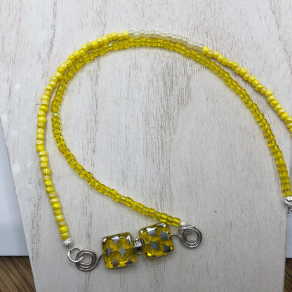 Sweet & Sunny Beaded Necklace with Silver Stars on Yellow Square Beads
