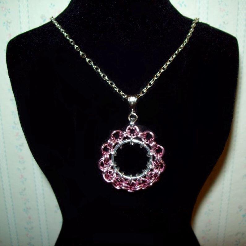 Chainmaille Ferris Wheel Pendant Necklace, Assorted Color Choices