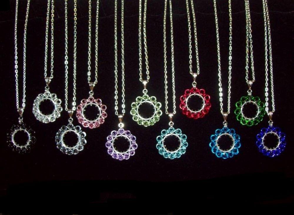 Chainmaille Ferris Wheel Pendant Necklace, Assorted Color Choices