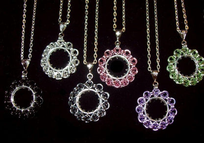 Chainmaille Ferris Wheel Pendant Necklace, Assorted Color Choices
