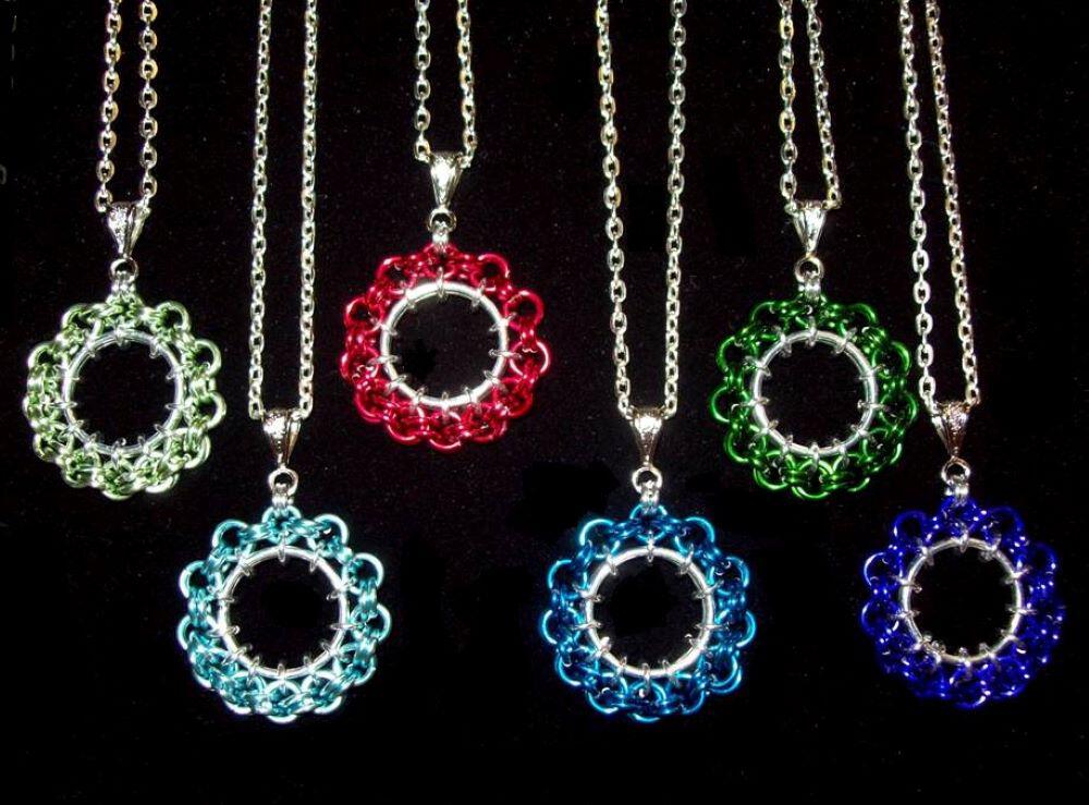 Chainmaille Ferris Wheel Pendant Necklace, Assorted Color Choices