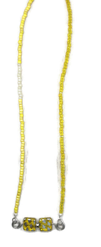 Sweet & Sunny Beaded Necklace with Silver Stars on Yellow Square Beads