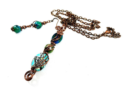 Green and Blue Three Stone Necklace with Matching Earrings