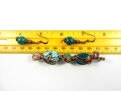 Green and Blue Three Stone Necklace with Matching Earrings