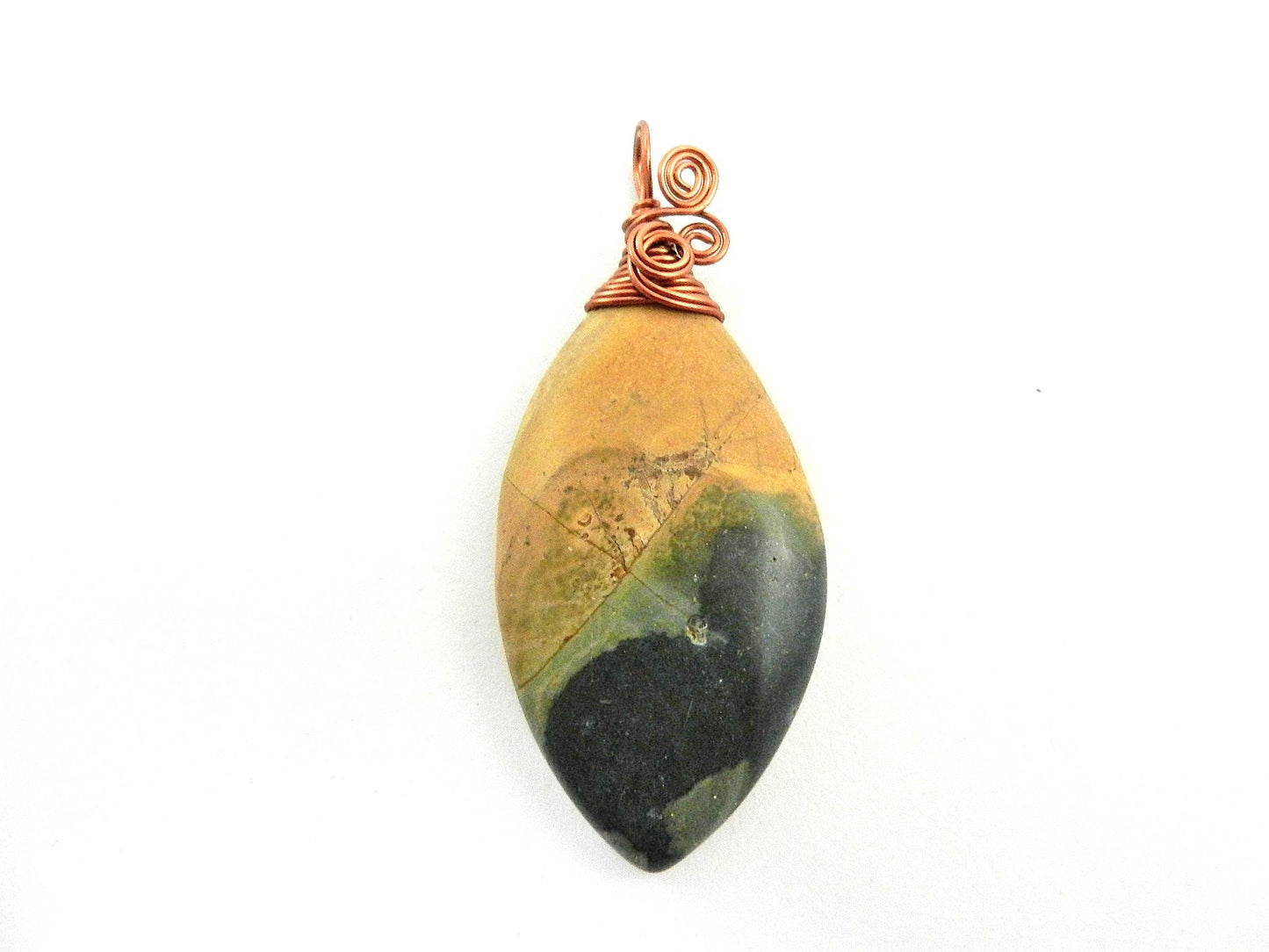 Copper Wire Wrapped Brown Green and Black Picture Jasper Pendant