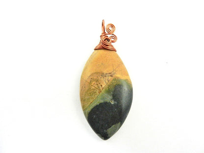 Copper Wire Wrapped Brown Green and Black Picture Jasper Pendant
