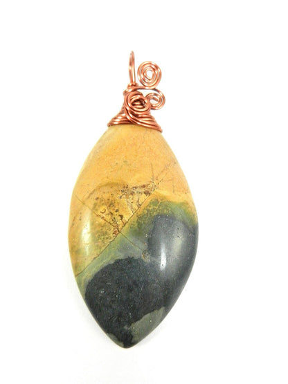 Copper Wire Wrapped Brown Green and Black Picture Jasper Pendant