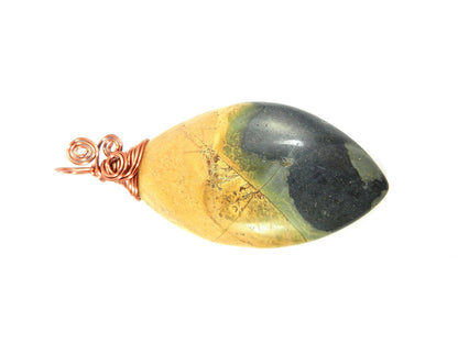 Copper Wire Wrapped Brown Green and Black Picture Jasper Pendant