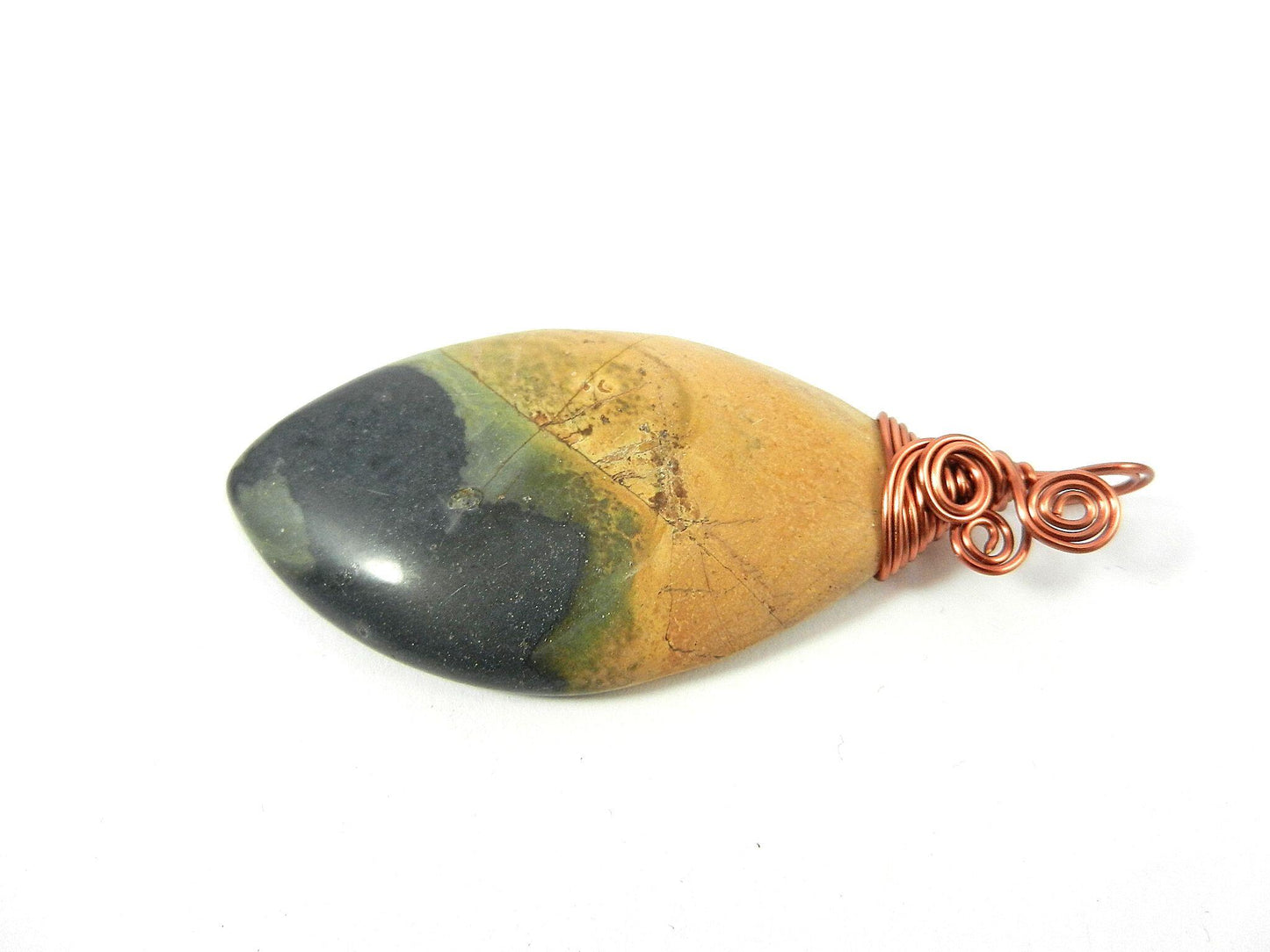 Copper Wire Wrapped Brown Green and Black Picture Jasper Pendant