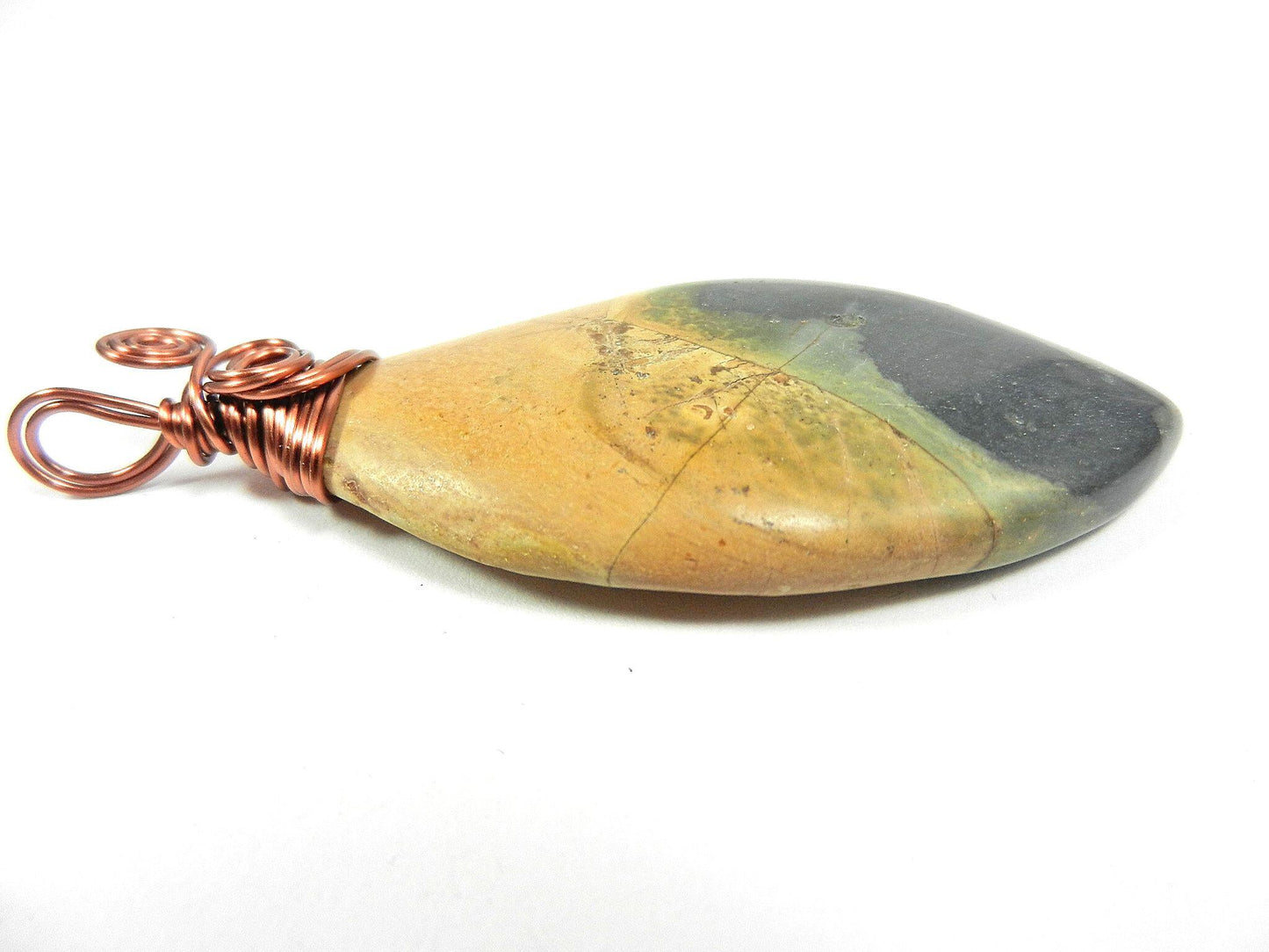 Copper Wire Wrapped Brown Green and Black Picture Jasper Pendant
