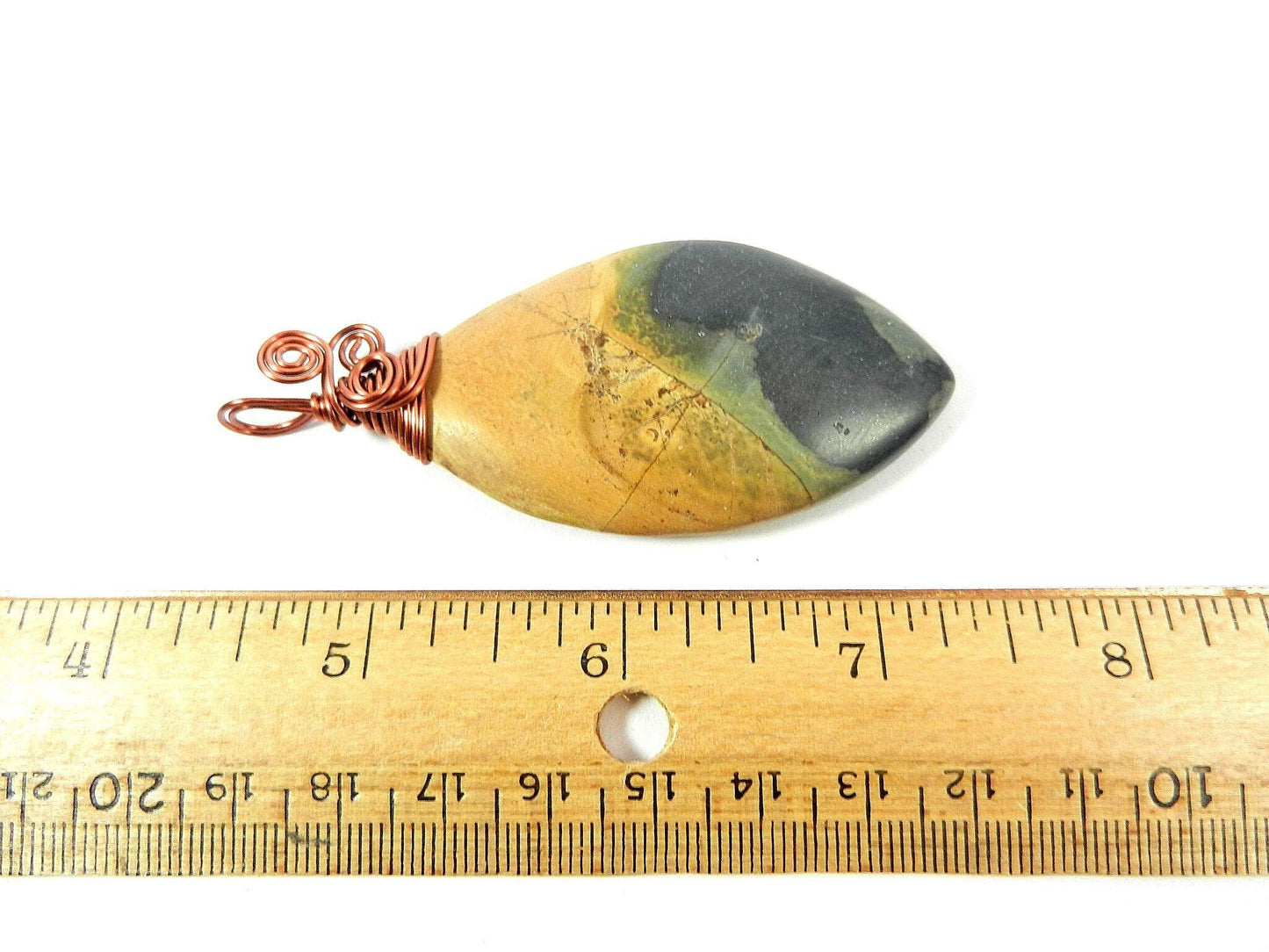 Copper Wire Wrapped Brown Green and Black Picture Jasper Pendant