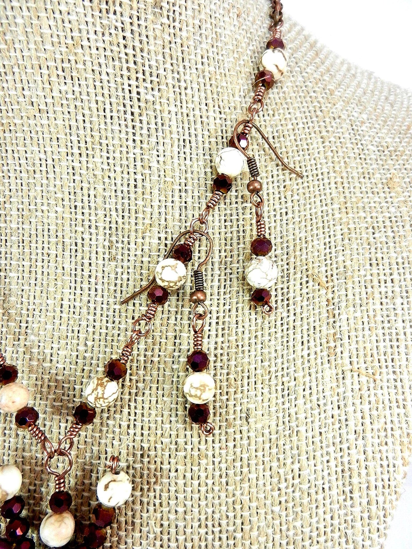 Purple Shell Butterfly Necklace with White Turquoise and Matching Earrings