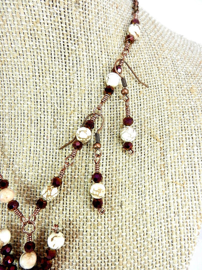 Purple Shell Butterfly Necklace with White Turquoise and Matching Earrings