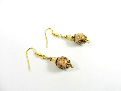 Peach Jasper Heart Gemstone Necklace Gold Wire Wrapped with Matching Earrings