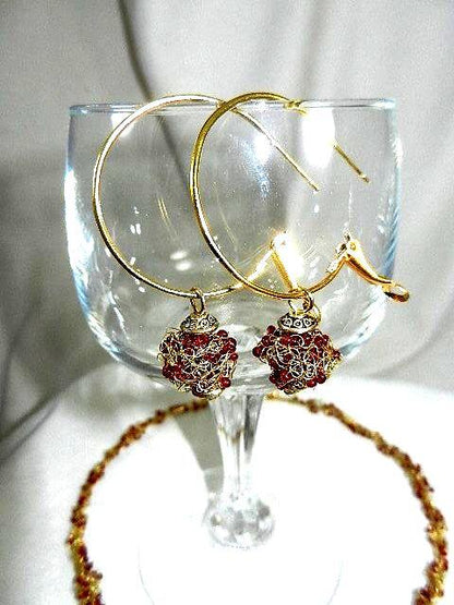 White Flower Black Lamp Work Pendant Crocheted Wire Choker with Matching Earrings