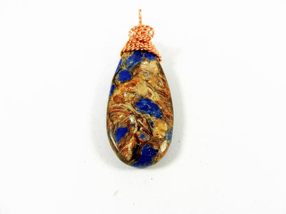 Brecciated Lapis Lazuli Gold Copper Bornite Teardrop Pendant Bare Copper Wire Wrapped