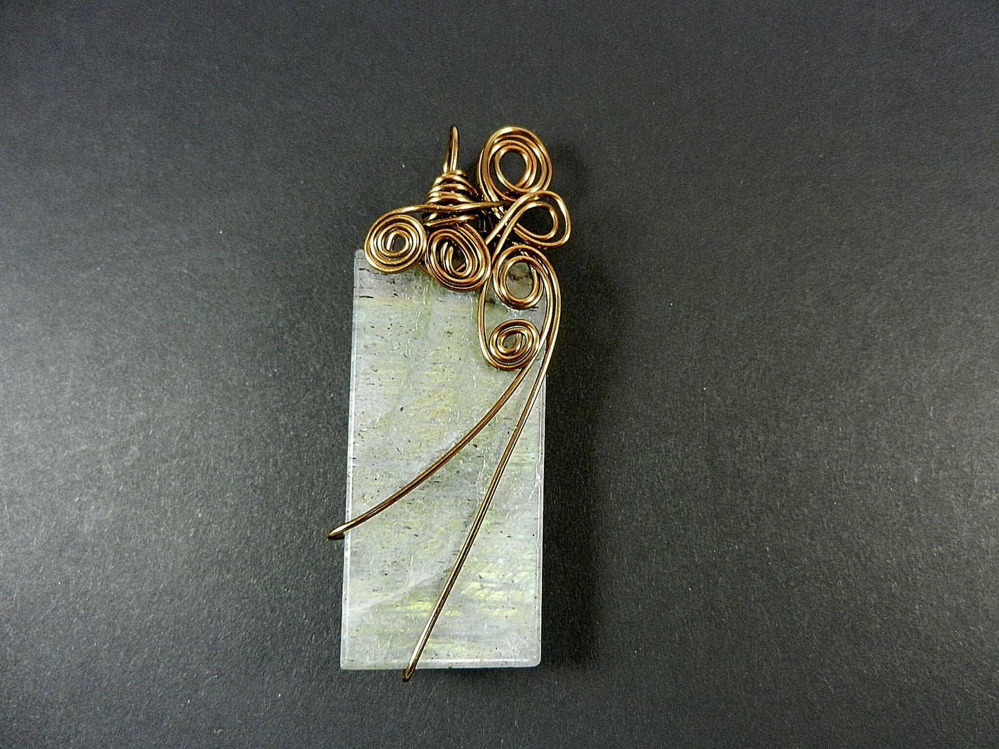 Bronze Wire Wrapped Rectangle Labradorite Pendant