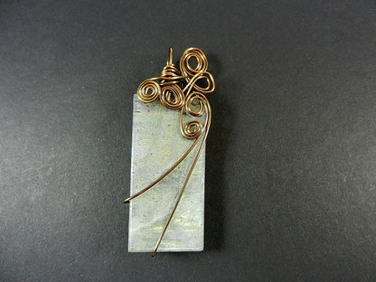 Bronze Wire Wrapped Rectangle Labradorite Pendant